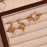 E.B. Belle-Square Zircon Plate Snake Shaped Ring, Decoração Banhada a Ouro 18K, Acessórios de Aço Inoxidável 316L