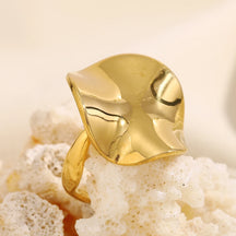 Ebbelle Anel aberto suave irregular para meninas em aço inoxidável 18K banhado a ouro sem manchas joias básicas da moda