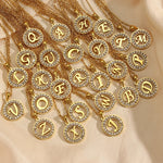 Ebbelle oco redondo zircão pavimentado 26 alfabeto inicial colar senhoras elegante presente de aniversário 18k banhado a ouro carta colar