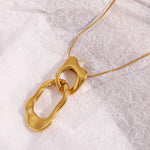 Ebbelle 18K banhado a ouro overlength irregular duplo círculo pingente colar de aço inoxidável suéter corrente joias femininas