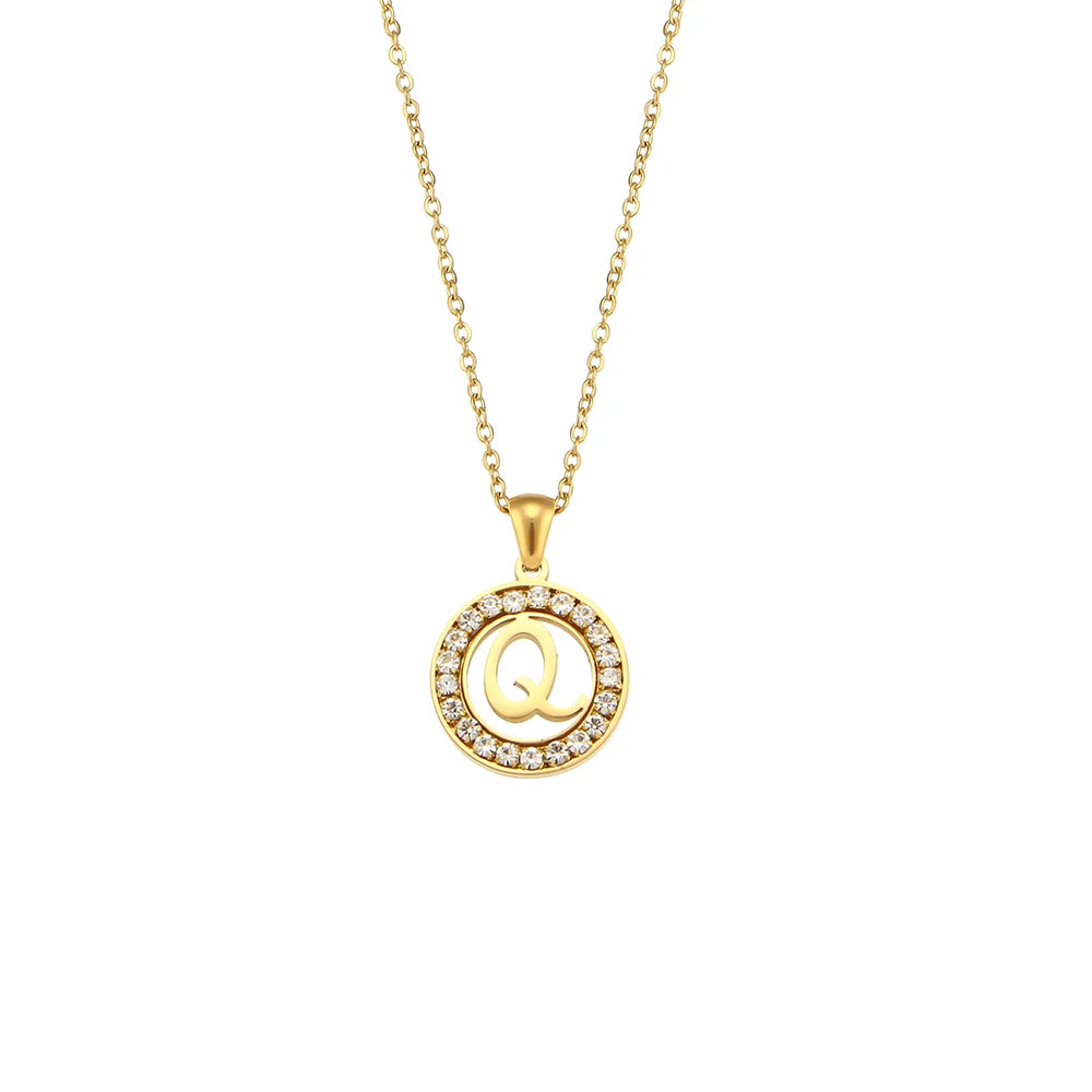 Ebbelle oco redondo zircão pavimentado 26 alfabeto inicial colar senhoras elegante presente de aniversário 18k banhado a ouro carta colar