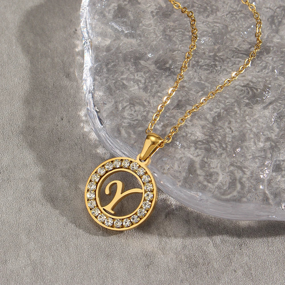 Ebbelle oco redondo zircão pavimentado 26 alfabeto inicial colar senhoras elegante presente de aniversário 18k banhado a ouro carta colar