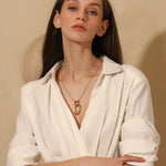 Ebbelle 18K banhado a ouro overlength irregular duplo círculo pingente colar de aço inoxidável suéter corrente joias femininas