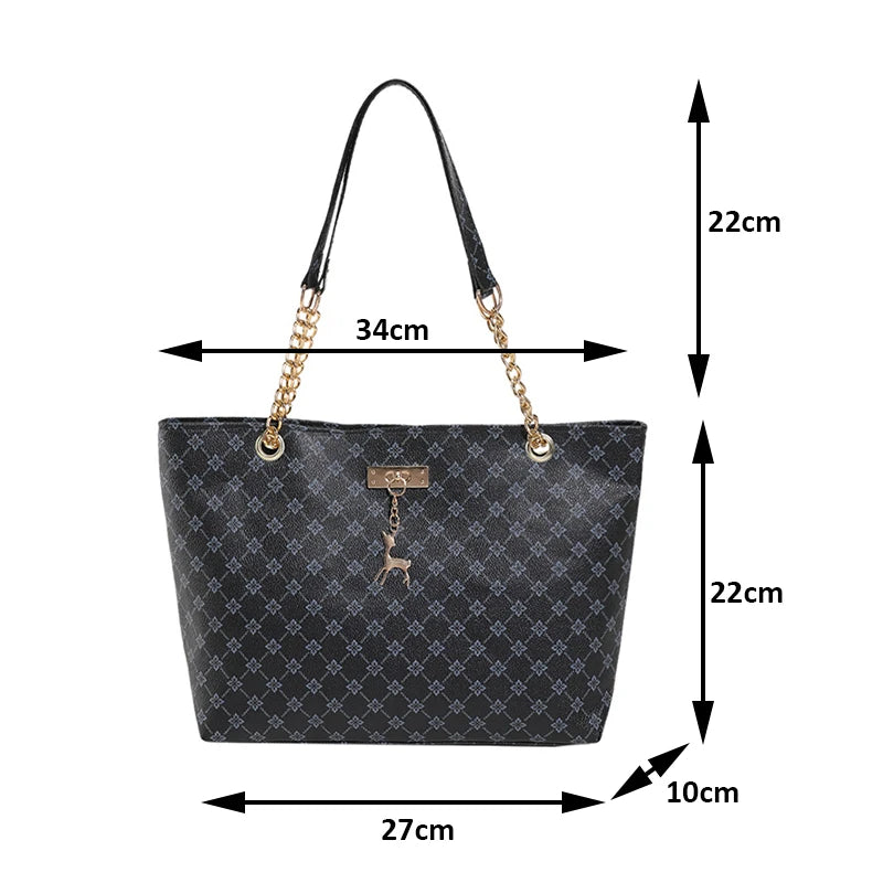 Nova presbiopia bolsa textura de couro macio grande capacidade bolsa feminina com acessórios pendurados bolsa de ombro