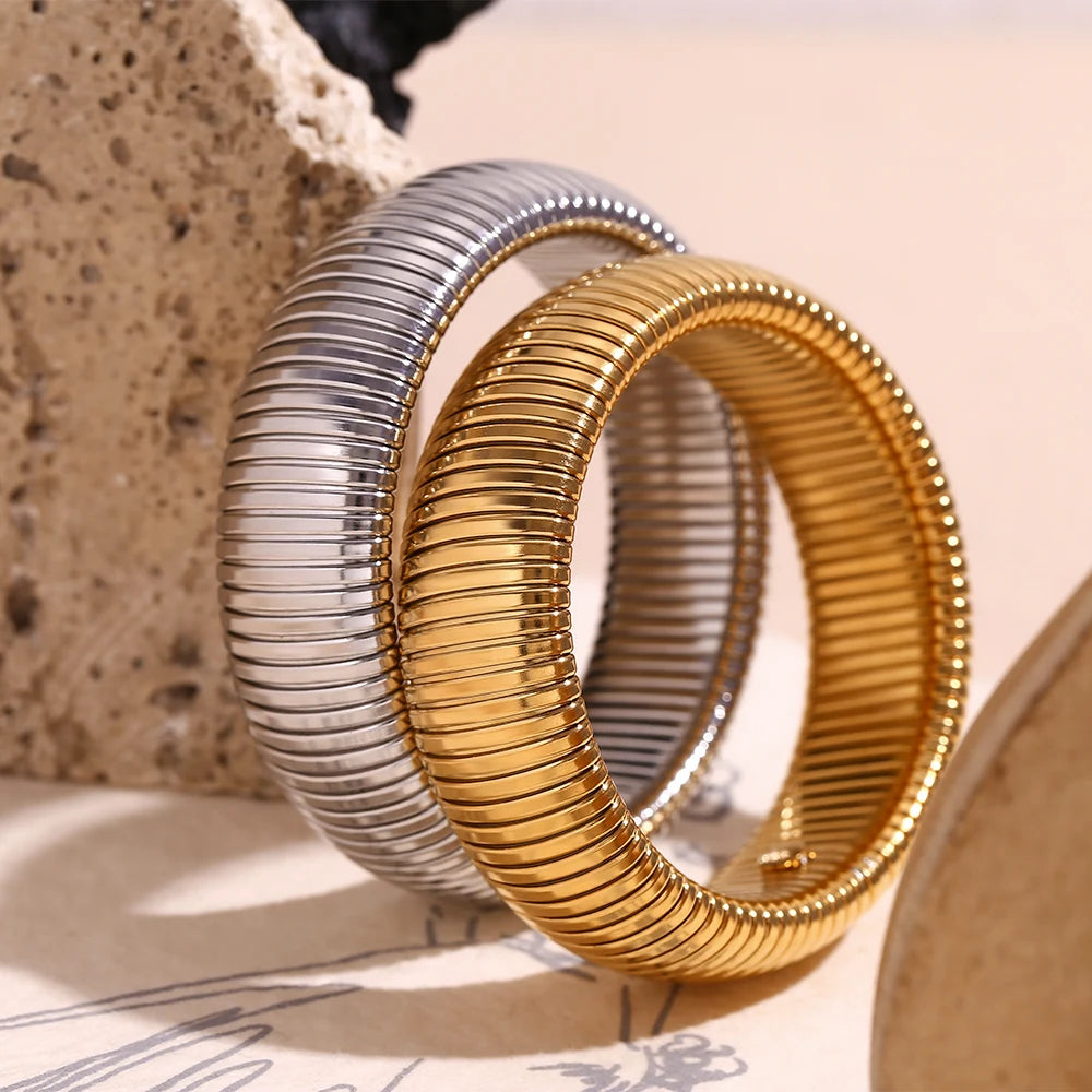 Ebbelle 20mm robusto largo 18k banhado a ouro prata cor braço pulseira de pulso pulseiras mulheres pulseras de acero inoxidável para mujer