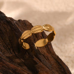 E.B. Belle-impermeável aço inoxidável Shell anéis, anéis básicos minimalistas, 18K banhado a ouro, tamanho aberto