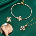 Conjunto Trevo 4 Folhas com Brilhantes VcChic