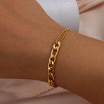 E.B.belle Corda Melsh de aço inoxidável à prova d'água, clipe de papel, link Figaro, corrente de ondas de água, conjunto de pulseiras banhadas a ouro, joias