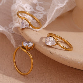 Ebbelle onda gota redonda zircão anel à prova dwaterproof água minimalista 316l aço inoxidável anéis femininos 18k banhado a ouro acessórios