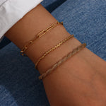 E.B.belle Corda Melsh de aço inoxidável à prova d'água, clipe de papel, link Figaro, corrente de ondas de água, conjunto de pulseiras banhadas a ouro, joias