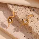 E.B. Belle-Square Zircon Plate Snake Shaped Ring, Decoração Banhada a Ouro 18K, Acessórios de Aço Inoxidável 316L