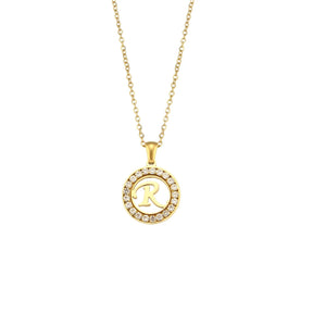 Ebbelle oco redondo zircão pavimentado 26 alfabeto inicial colar senhoras elegante presente de aniversário 18k banhado a ouro carta colar