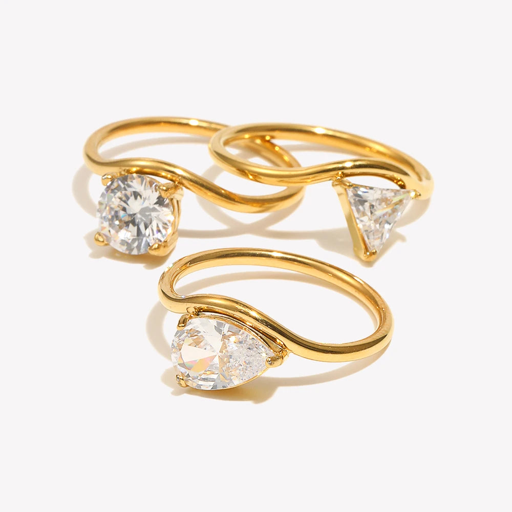 Ebbelle onda gota redonda zircão anel à prova dwaterproof água minimalista 316l aço inoxidável anéis femininos 18k banhado a ouro acessórios