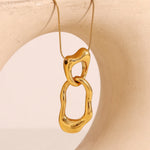 Ebbelle 18K banhado a ouro overlength irregular duplo círculo pingente colar de aço inoxidável suéter corrente joias femininas