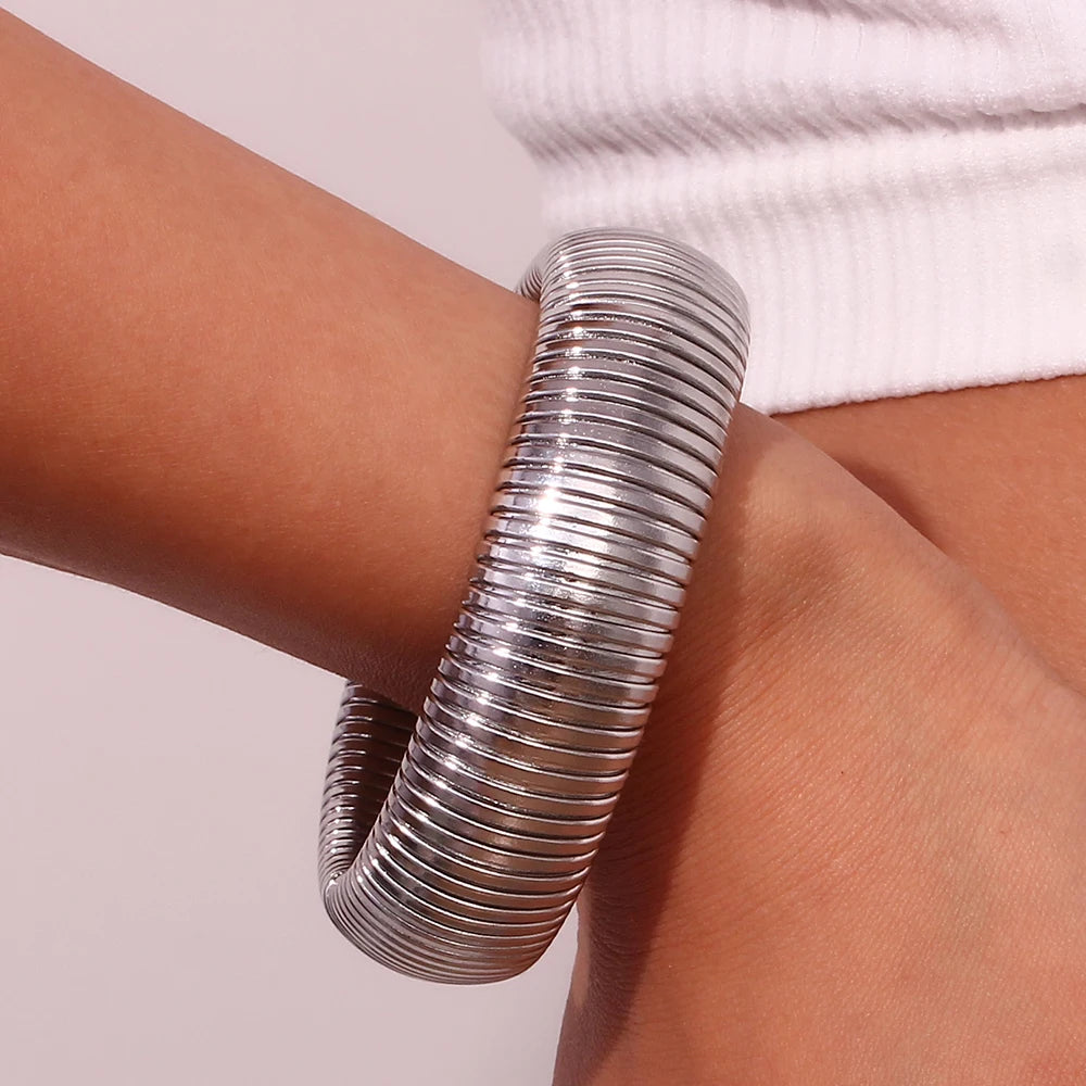 Ebbelle 20mm robusto largo 18k banhado a ouro prata cor braço pulseira de pulso pulseiras mulheres pulseras de acero inoxidável para mujer