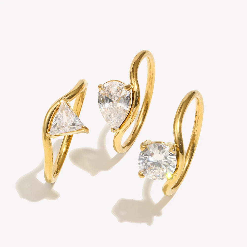 Ebbelle onda gota redonda zircão anel à prova dwaterproof água minimalista 316l aço inoxidável anéis femininos 18k banhado a ouro acessórios
