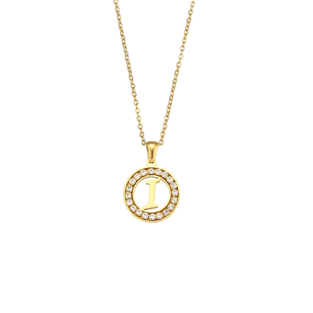 Ebbelle oco redondo zircão pavimentado 26 alfabeto inicial colar senhoras elegante presente de aniversário 18k banhado a ouro carta colar