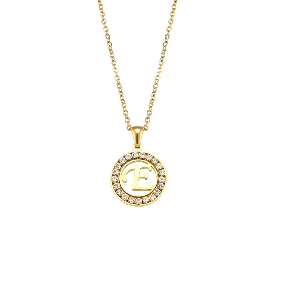 Ebbelle oco redondo zircão pavimentado 26 alfabeto inicial colar senhoras elegante presente de aniversário 18k banhado a ouro carta colar