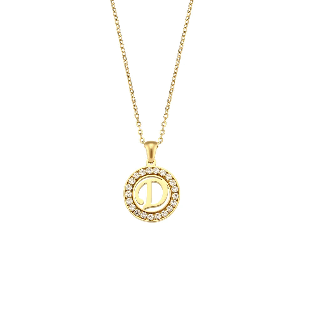 Ebbelle oco redondo zircão pavimentado 26 alfabeto inicial colar senhoras elegante presente de aniversário 18k banhado a ouro carta colar