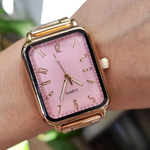 Nova moda feminina relógio quadrado ouro laranja prata