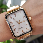 Nova moda feminina relógio quadrado ouro laranja prata