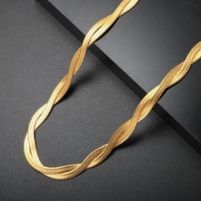 Colar Feminina 2 Fios Aço Inoxidável Banhado Cor Dourada 18K Ajustável- Promoção