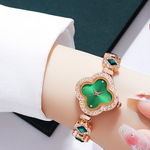 Relógio Feminino Chic Luxo Leve | Estilo Trevo de Quatro Folhas com Inlays de Rubi e Diamantes - Modelo 1834