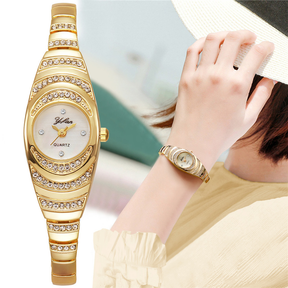 Relógio De Quartzo Feminino Elegante-Mostrador Pequeno De Strass Para Um Toque De Glamour