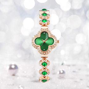 Relógio Feminino Chic Luxo Leve | Estilo Trevo de Quatro Folhas com Inlays de Rubi e Diamantes - Modelo 1834