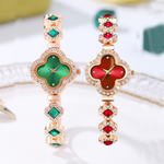 Relógio Feminino Chic Luxo Leve | Estilo Trevo de Quatro Folhas com Inlays de Rubi e Diamantes - Modelo 1834