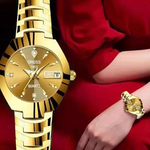 Relógio De Quartzo Feminino Chique : Calendário Duplo , Luxo Leve E Moderno , À Prova D'água , Brilho Noturno , Pulseira