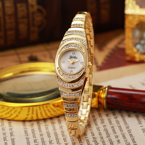 Relógio De Quartzo Feminino Elegante-Mostrador Pequeno De Strass Para Um Toque De Glamour