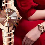 Relógio De Quartzo Feminino Chique : Calendário Duplo , Luxo Leve E Moderno , À Prova D'água , Brilho Noturno , Pulseira